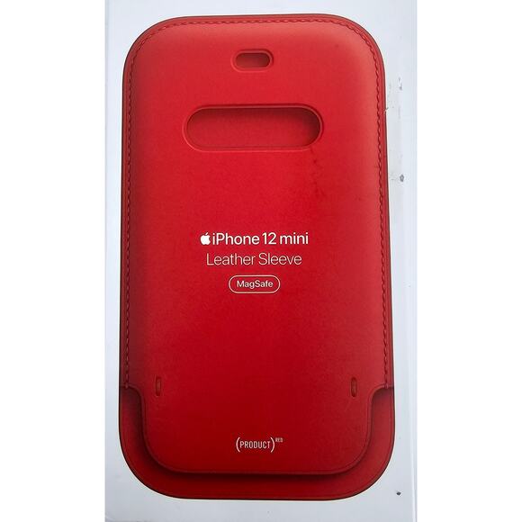 Genuine iPhone 12 mini Leather Sleeve MagSafe RED Phone case with Wristlet Strap - Picture 1 of 6